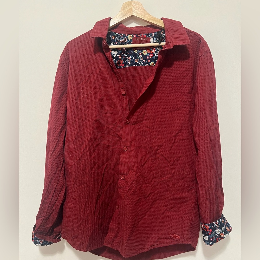 Guess Red Floral Dress Shirt